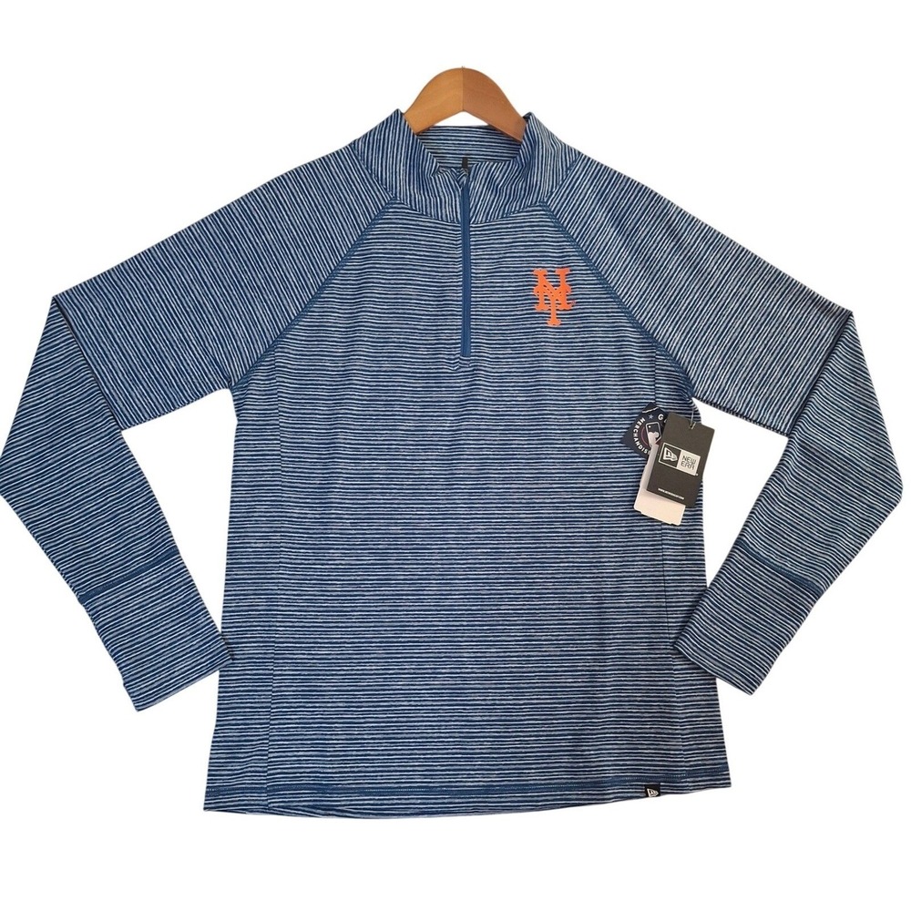 New Era New York Mets Mens Medium Quarter Zip Pullover Blue Striped MLB 2023 NWT
